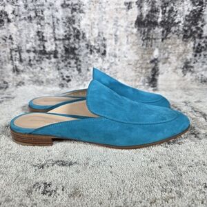 Gianvito Rossi Women's Flats Mules Blue Teal Velvet Suede Size 38/8